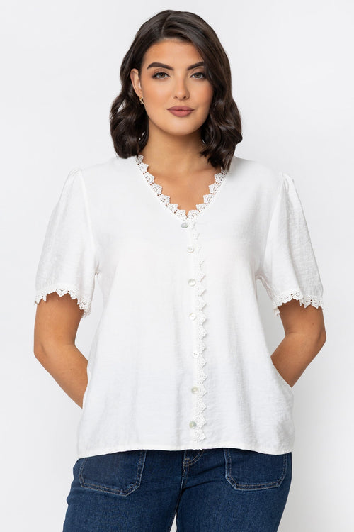 Ecru Lace Edge Button Blouse