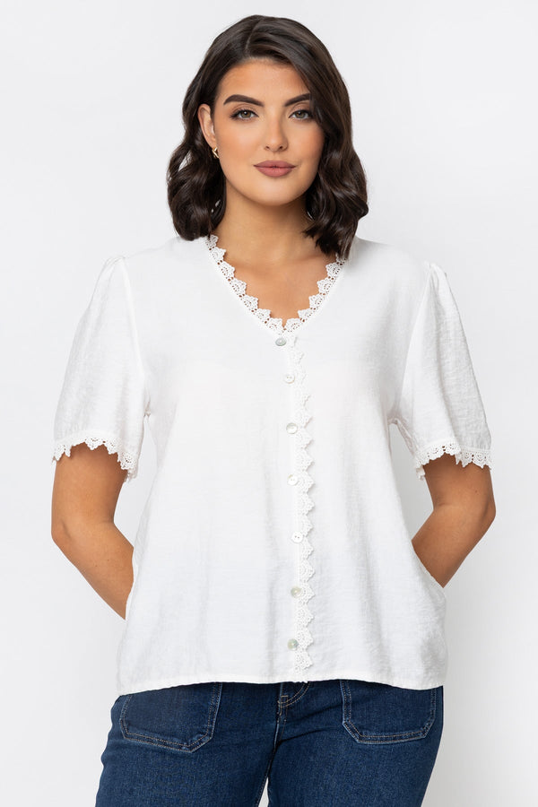 Carraig Donn Ecru Lace Edge Button Blouse