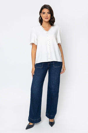 Carraig Donn Ecru Lace Edge Button Blouse