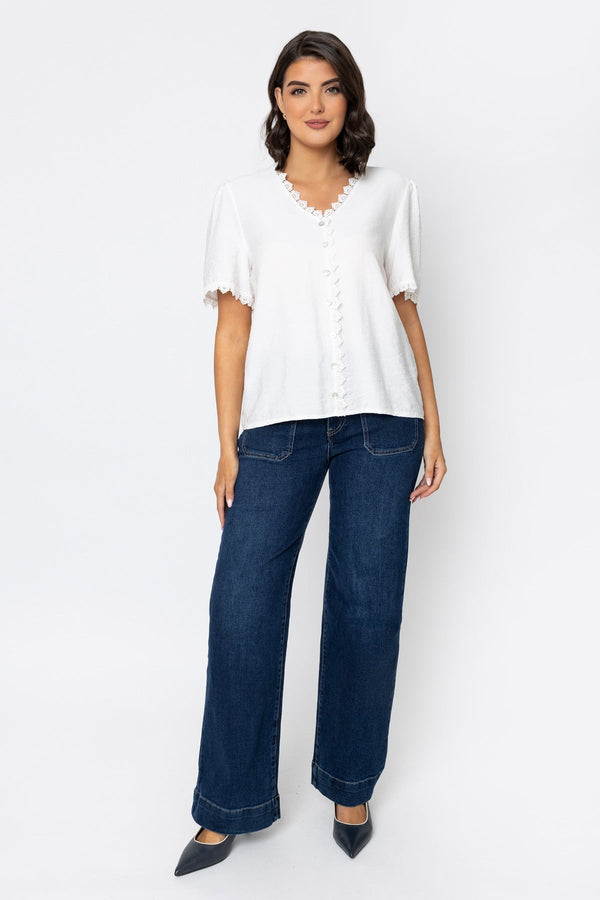 Carraig Donn Ecru Lace Edge Button Blouse
