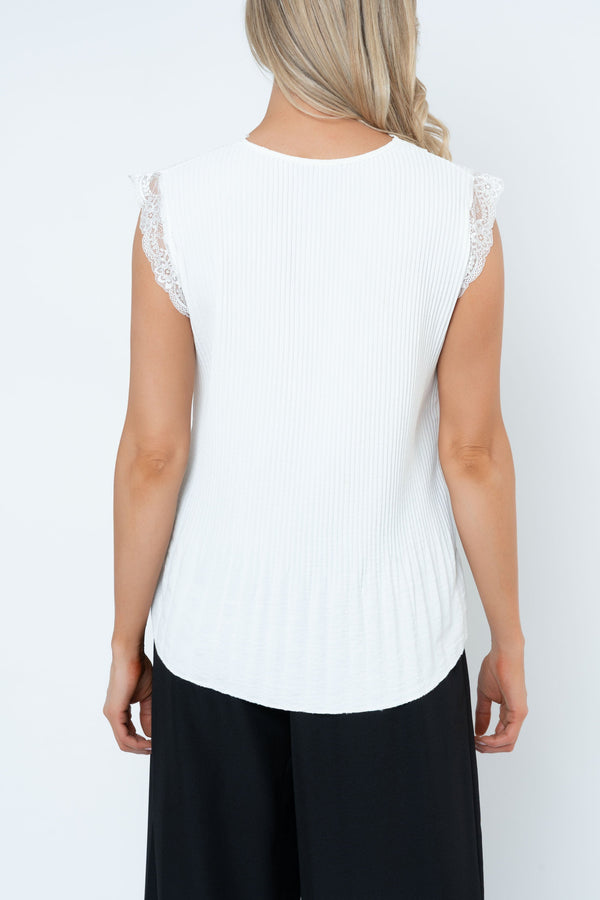 Carraig Donn Ecru Sleeveless Lace Trim Pleat Top