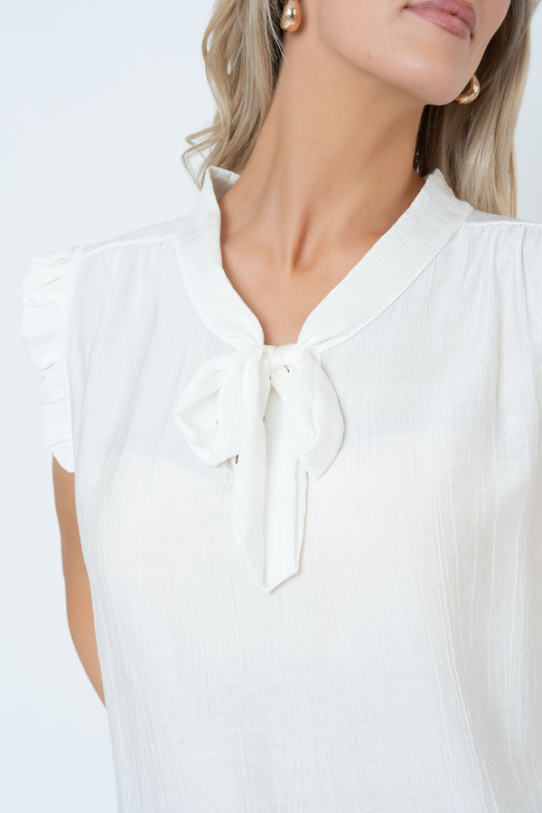 Carraig Donn Ecru Sleeveless Pussybow Top