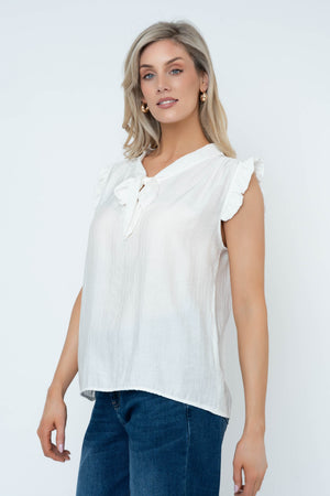 Carraig Donn Ecru Sleeveless Pussybow Top