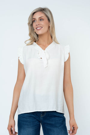 Carraig Donn Ecru Sleeveless Pussybow Top