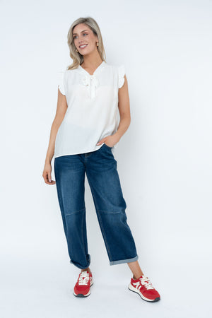Carraig Donn Ecru Sleeveless Pussybow Top