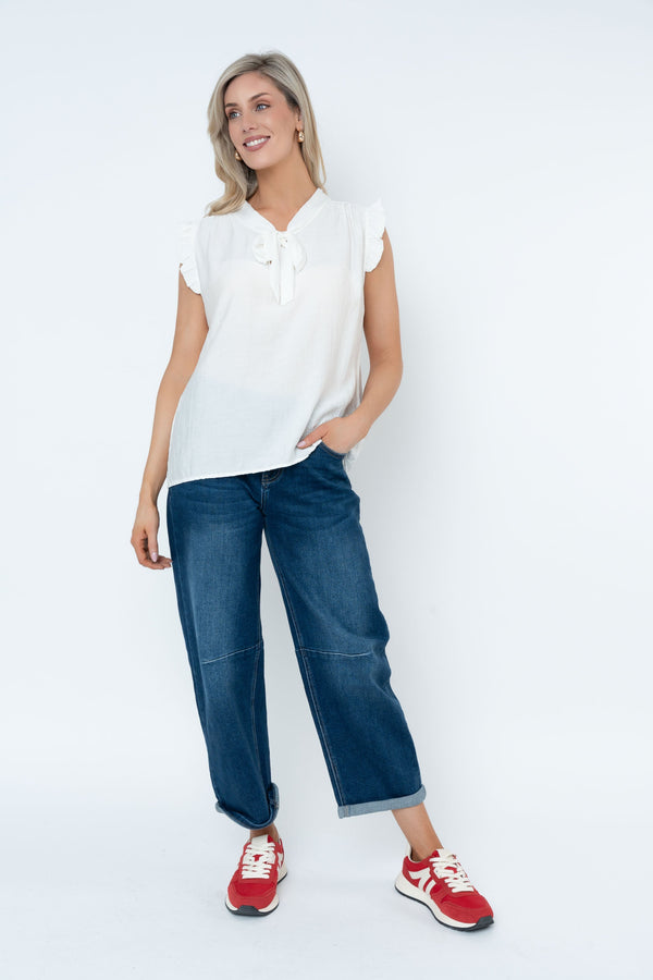 Carraig Donn Ecru Sleeveless Pussybow Top