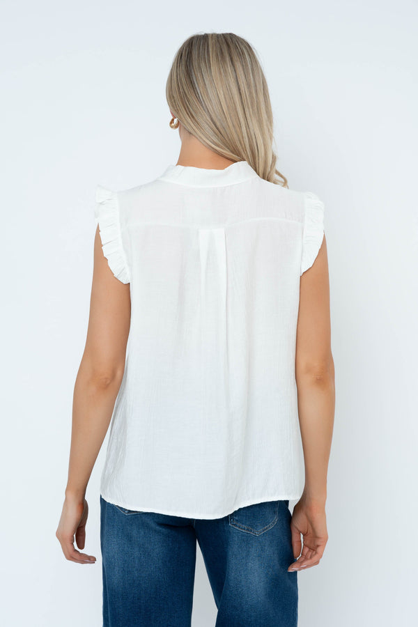 Carraig Donn Ecru Sleeveless Pussybow Top