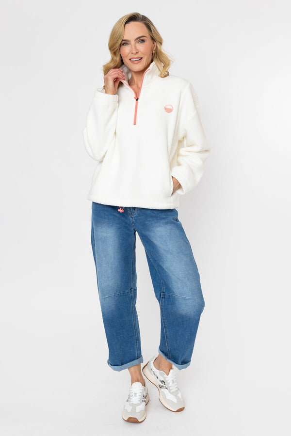 Carraig Donn Ecru Teddy Fleece With Contrast Zip