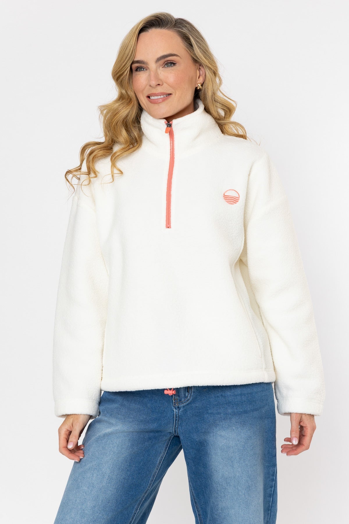 Ecru Teddy Fleece With Contrast Zip