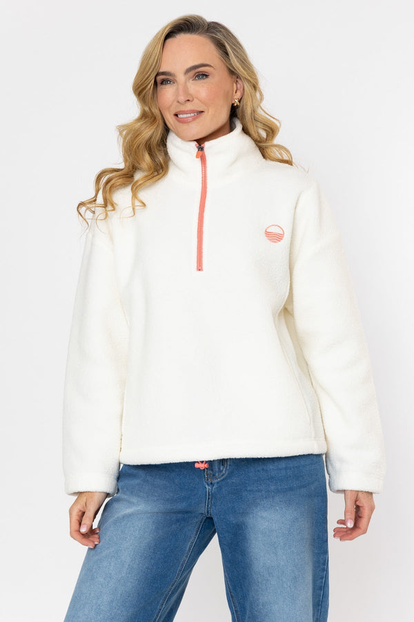 Carraig Donn Ecru Teddy Fleece With Contrast Zip