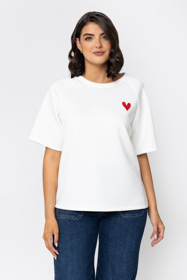 Carraig Donn Ecru Viscose Blend Top With Heart