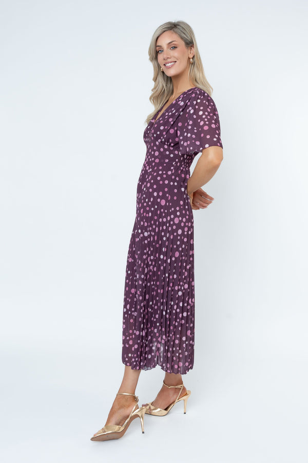 Carraig Donn Elisha Burgundy Printed Pleated Midi Dress