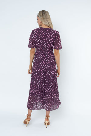 Carraig Donn Elisha Burgundy Printed Pleated Midi Dress