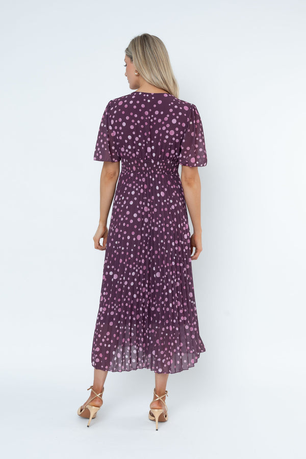Carraig Donn Elisha Burgundy Printed Pleated Midi Dress