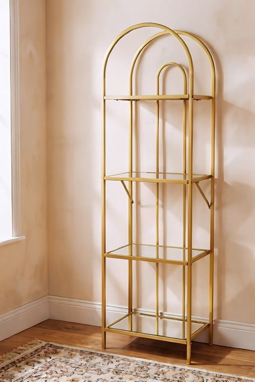 Gold Ella Mirrored Iron 4 Tier H140cm Bookshelf