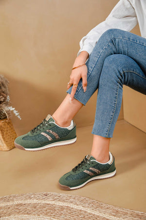 Green Retro Stripe Metallic Detail Trainers
