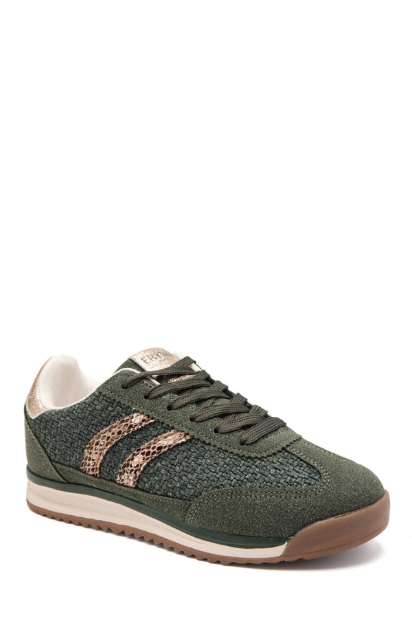 Green Retro Stripe Metallic Detail Trainers