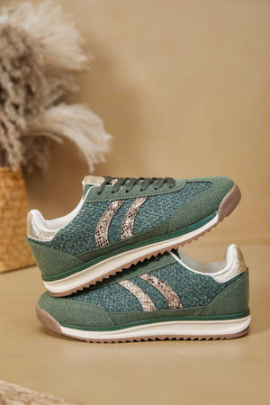 Green Retro Stripe Metallic Detail Trainers