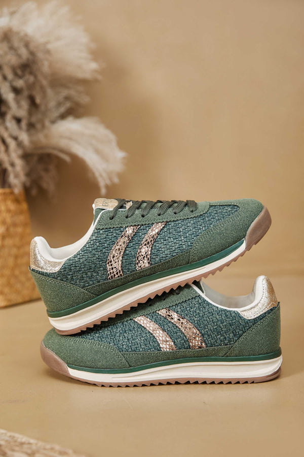 Green Retro Stripe Metallic Detail Trainers