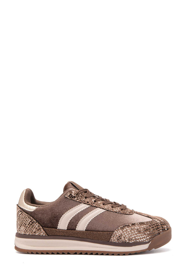 Brown Snake Print Retro Stripe Metallic Detail Trainers
