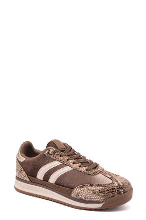 Brown Snake Print Retro Stripe Metallic Detail Trainers