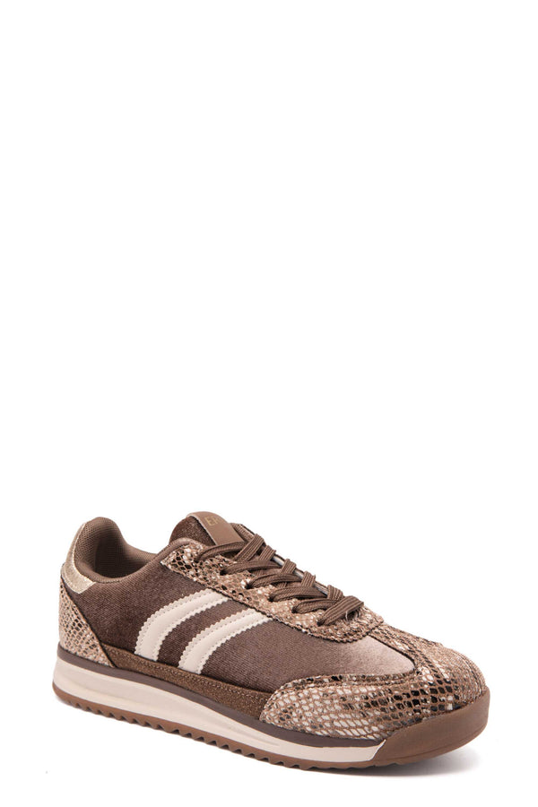 Brown Snake Print Retro Stripe Metallic Detail Trainers