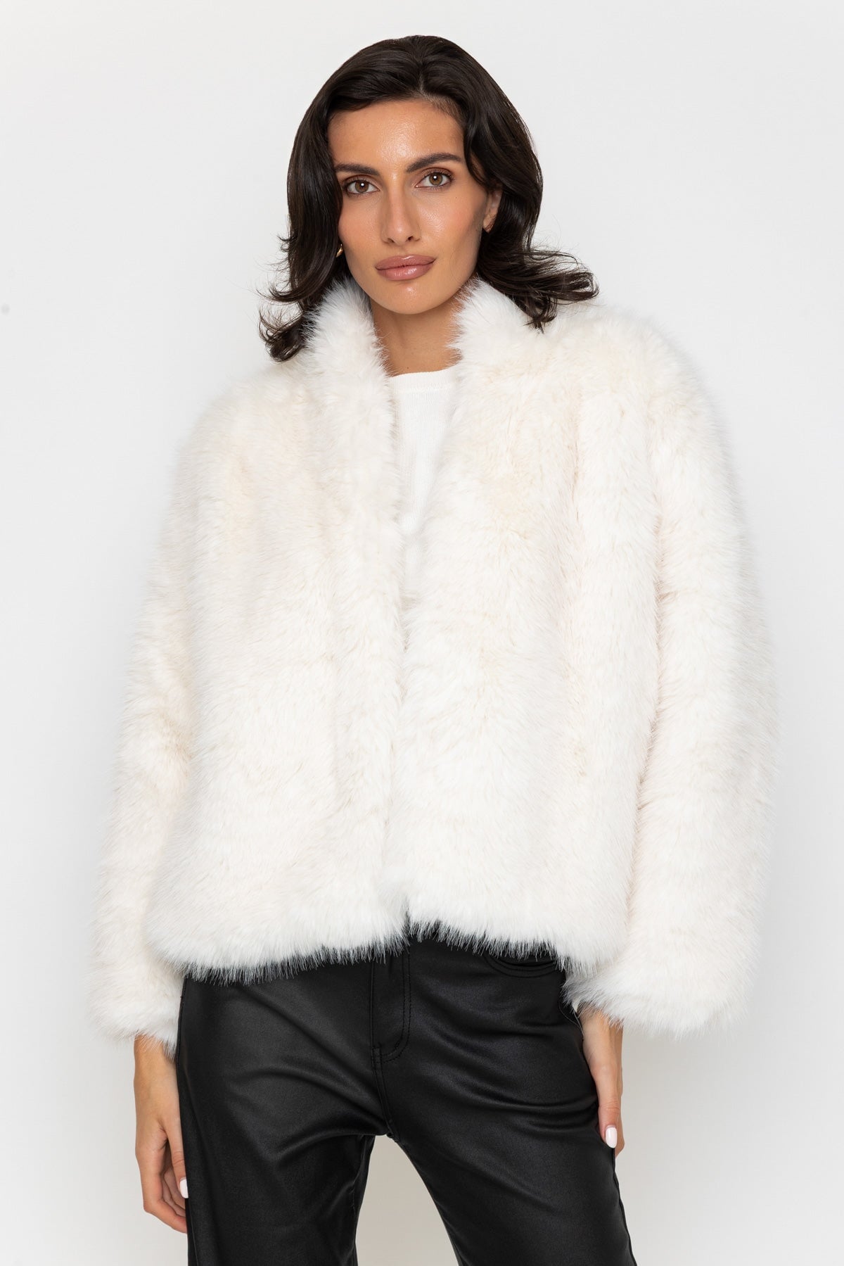 Cream Faux Fur Cropped Coat