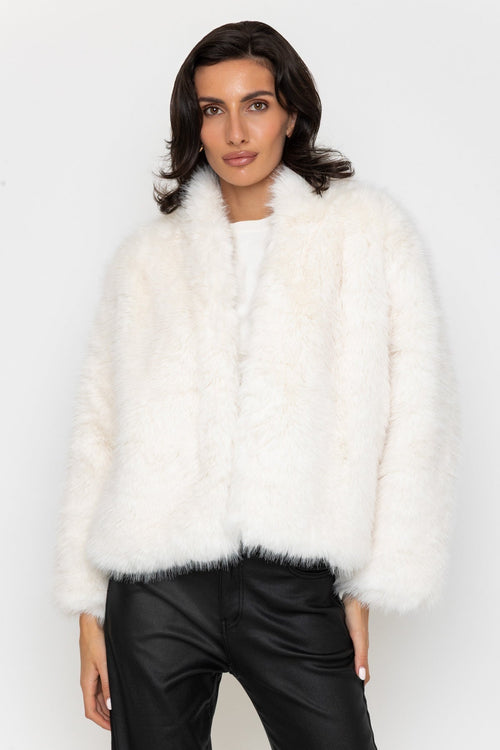 Cream Faux Fur Cropped Coat