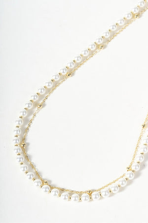 Carraig Donn Faux Pearl & Gold Small Ball Chain Layered Necklace