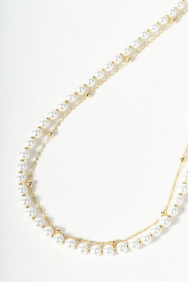 Carraig Donn Faux Pearl & Gold Small Ball Chain Layered Necklace