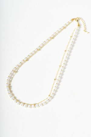 Carraig Donn Faux Pearl & Gold Small Ball Chain Layered Necklace