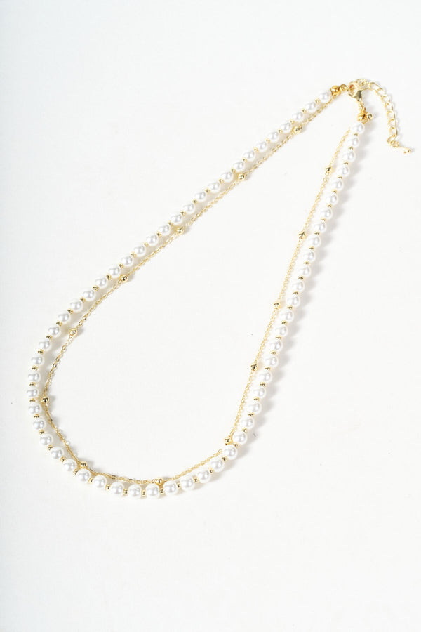 Carraig Donn Faux Pearl & Gold Small Ball Chain Layered Necklace