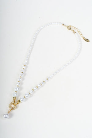 Carraig Donn Faux Pearl Round Beaded Gold Micro Pave Circle Pendant Necklace