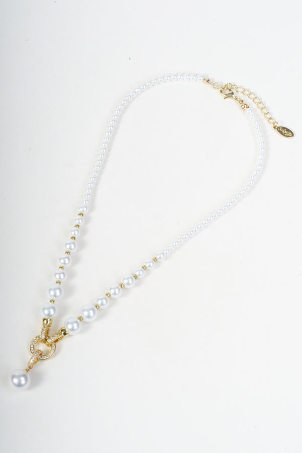 Carraig Donn Faux Pearl Round Beaded Gold Micro Pave Circle Pendant Necklace