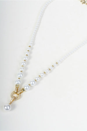 Carraig Donn Faux Pearl Round Beaded Gold Micro Pave Circle Pendant Necklace