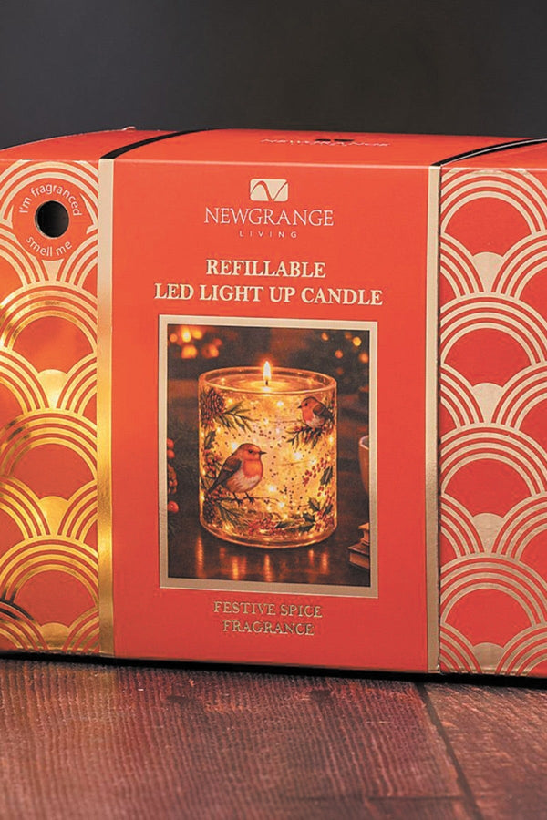 Carraig Donn Festive Spice Frangranced Robin Led Candle With 2 Refills