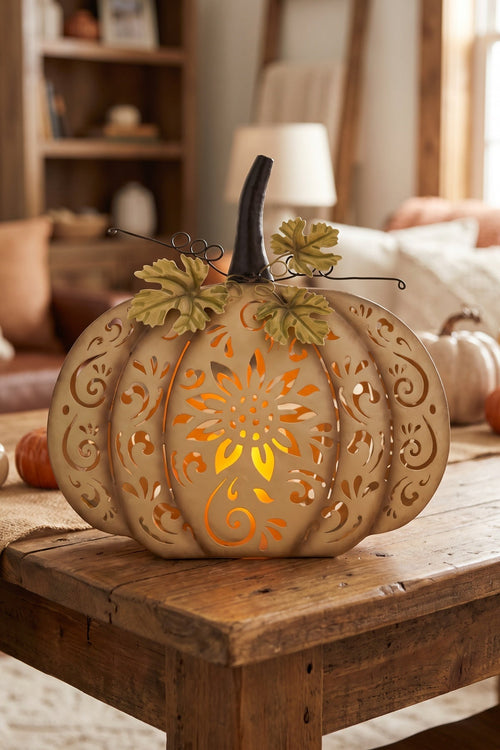 Floral Metal Cut Out Harvest Pumpkin Decorative Ornament