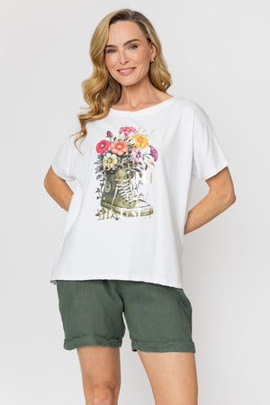 Carraig Donn Flowers Sneaker Print Dip Hem T-Shirt