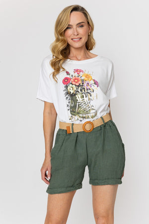 Carraig Donn Flowers Sneaker Print Dip Hem T-Shirt