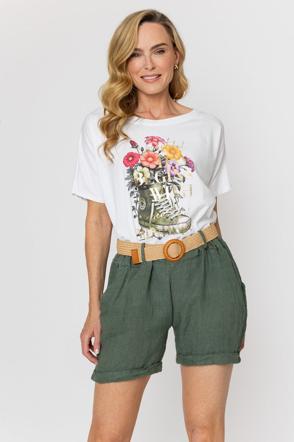 Carraig Donn Flowers Sneaker Print Dip Hem T-Shirt
