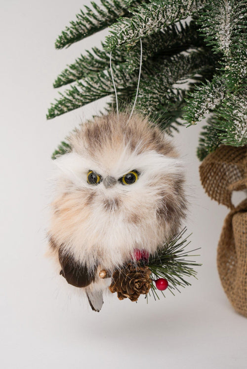 Small Fluffy Owl Hanger Christmas Decoration