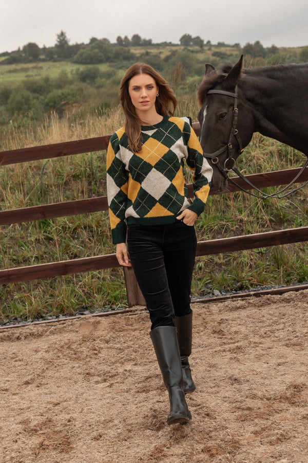 Carraig Donn Foil Diamond Print Crew Green