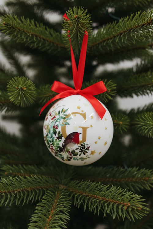 G Christmas Robin Alphabet Tree Bauble