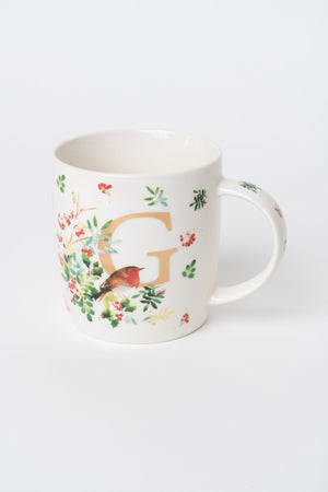 Carraig Donn G Christmas Robin Leaf New Bone China Alphabet Mug