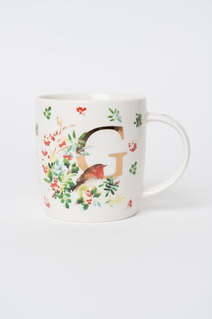 Carraig Donn G Christmas Robin Leaf New Bone China Alphabet Mug