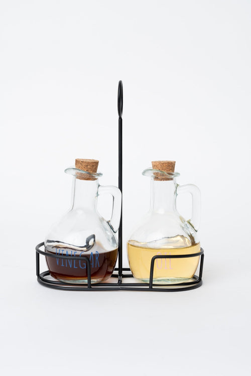 Glass Kitchen Oil & Vinegar Set With Cork Lids