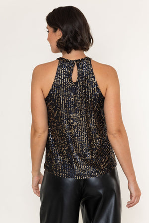 Carraig Donn Gold and Navy Sequin Halter Top