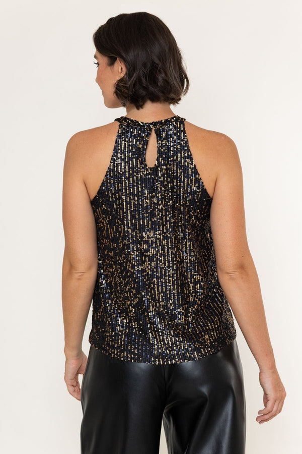 Carraig Donn Gold and Navy Sequin Halter Top