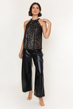 Carraig Donn Gold and Navy Sequin Halter Top