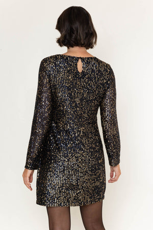 Carraig Donn Gold and Navy Sequin Shift Long Sleeve Mini Dress